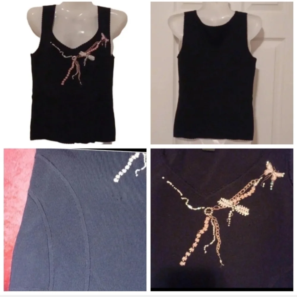 sleeveless top with dragonfly embroidery - Picture 2 of 8